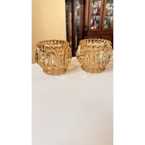 Vintage Amber Glass Hobnail Candle Holders Set of 2 Votive Boho Decor